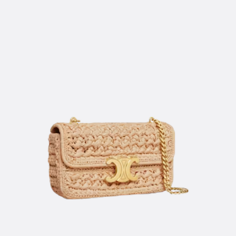 CLAUDE SHOULDER BAG WITH CHAIN IN RAFFIA WITH WOVEN EFFECT