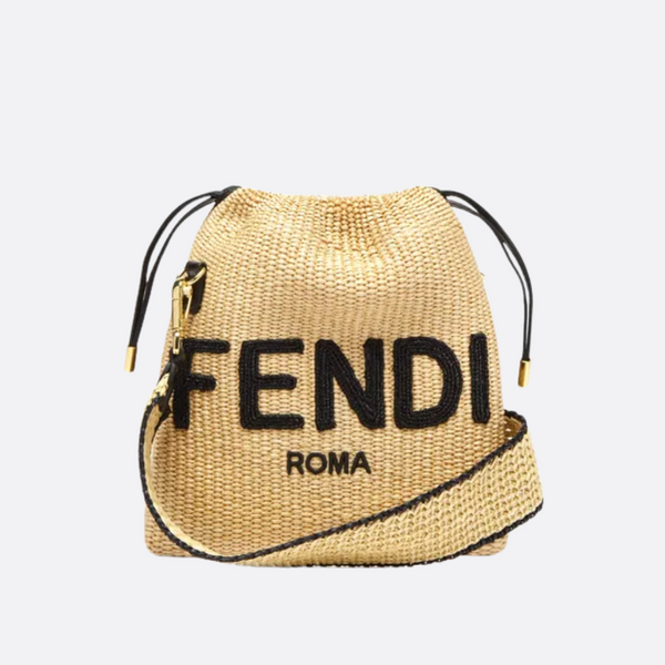 FENDI SACK SMALL WOVEN STRAW BAG IN BEIGE