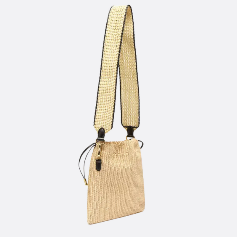FENDI SACK SMALL WOVEN STRAW BAG IN BEIGE