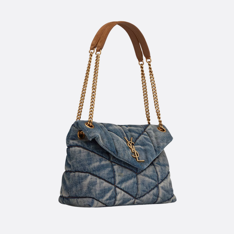 LOULOU PUFFER BAG IN QUILTED VINTAGE DENIM