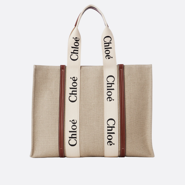LARGE WOODY BAG IN LINEN BY CHLOÉ