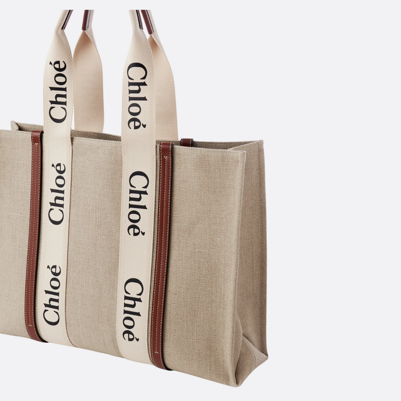 LARGE WOODY BAG IN LINEN BY CHLOÉ