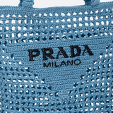 PRADA SHOPPER BAG IN RAFFIA WITH WOVEN LOGO – BLUE