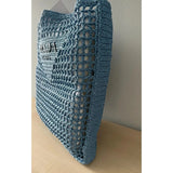 PRADA SHOPPER BAG IN RAFFIA WITH WOVEN LOGO – BLUE