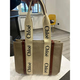 LARGE WOODY BAG IN LINEN BY CHLOÉ
