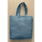 PRADA SHOPPER BAG IN RAFFIA WITH WOVEN LOGO – BLUE