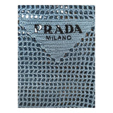 PRADA SHOPPER BAG IN RAFFIA WITH WOVEN LOGO – BLUE