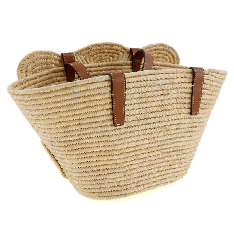 CELINE CLASSIC SMALL BASKET WITH WOVEN TRIOMPHE IN RAFFIA AND CALFSKIN